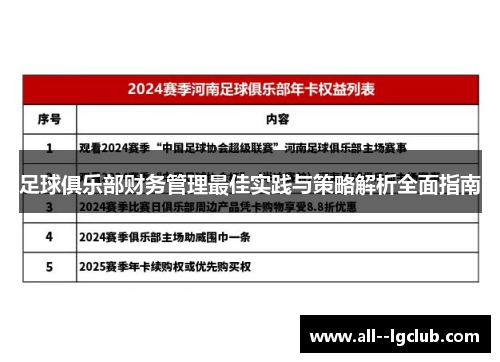 足球俱乐部财务管理最佳实践与策略解析全面指南 足球俱乐部财务管理最佳实践与策略解析全面指南