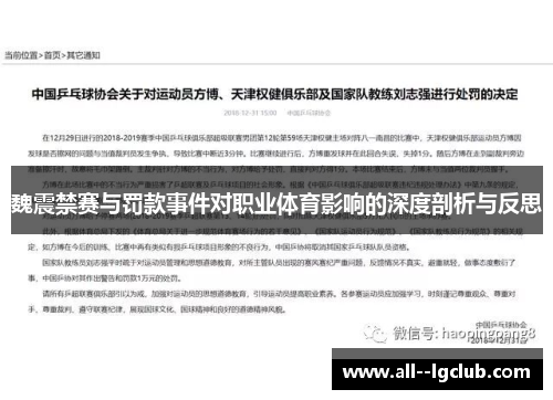 魏震禁赛与罚款事件对职业体育影响的深度剖析与反思 魏震禁赛与罚款事件对职业体育影响的深度剖析与反思